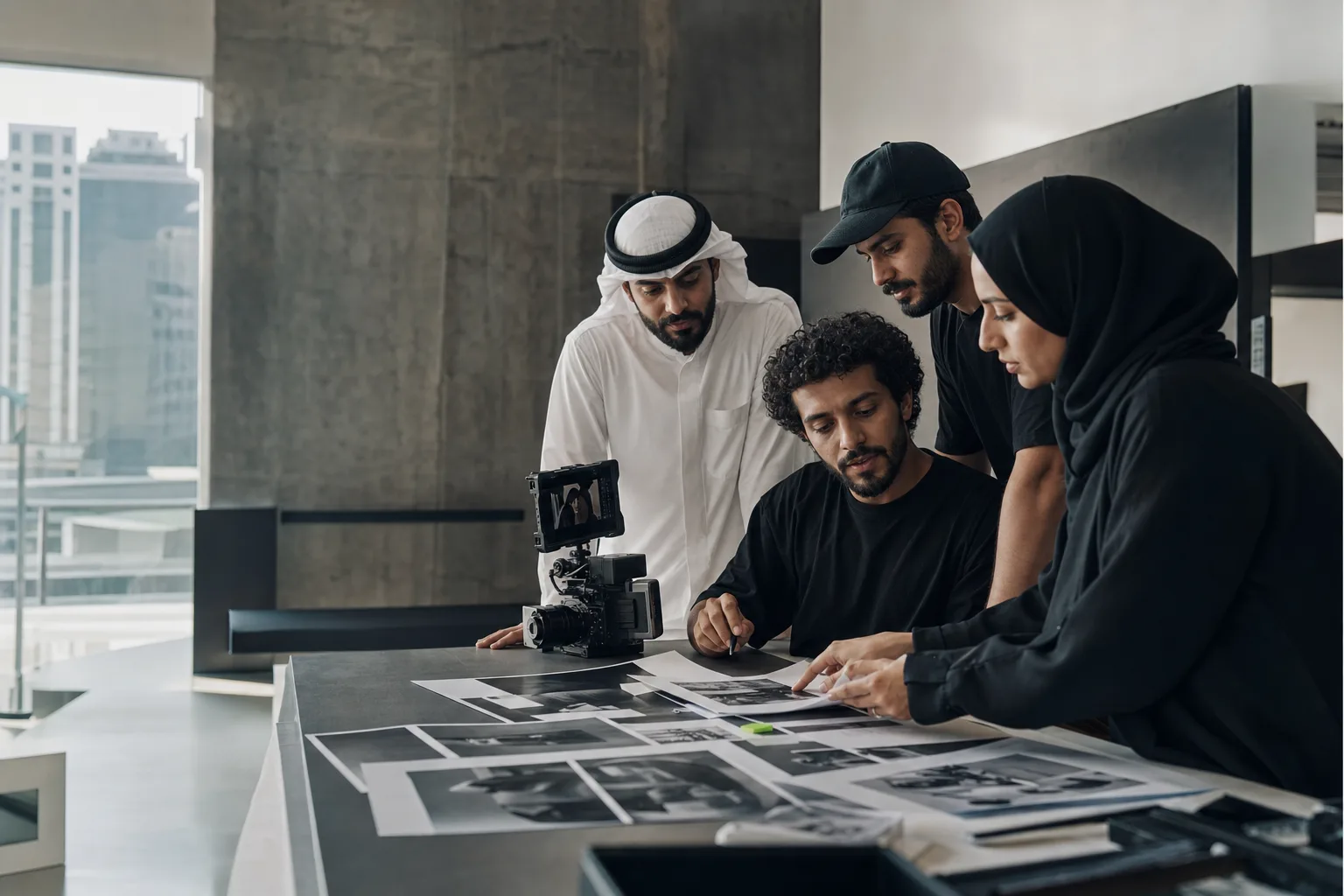 The KREW creative team reviewing campaign work
